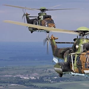 Eurocopter AS532 Cougar helicopters in flight over Bulgaria