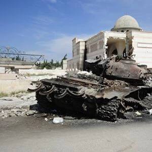 A Russian T-72 main battle tank destroyed in Azaz, Syria
