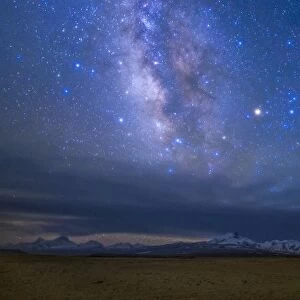 A starry sky over the Himalayas in Tibet, China