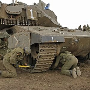 Track replacement on a Israel Defense Force Merkava Mark IV main battle tank