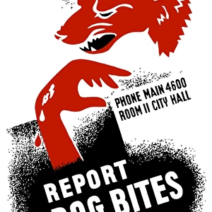 Vintage WPA poster of a growling dog and a bleeding hand