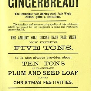 Advertisement for Charles Butlers unequalled gingerbread - the amount sold during each Christmas fair week now exceeds five tons, 1886