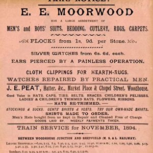 Advertisement E. E. Moorwood, Woodhouse, Sheffield, 1894