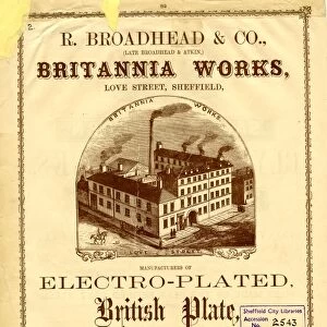 Advertisement for R Broadhead and Co. (late Broadhead and Atkin) Electroplaters, Britannia Works, Love Street, 1858