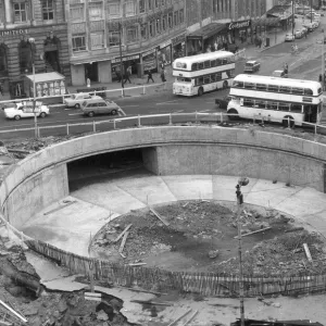 Construction of Castle Square (hole in the road), Sheffield, 1967