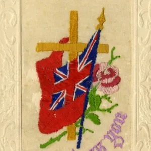 Embroidered World War One postcard with motif God Bless You