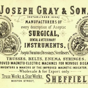 Joseph Gray and Sons, Surgical Instrument Makers, Truss Works and Star Works, Boston Street - trade card c. 1890