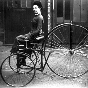 Miss Clara Hayball, (Mrs. Keeling), on a velocipede, Sheffield, 1875