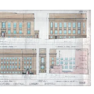 New Central Library and Art Gallery building, Surrey Street - elevations, c. 1930