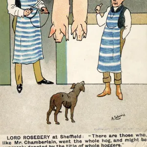 Political cartoon depicting Lord Rosebery in Sheffield, 19th cent