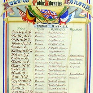 Sheffield Public Libraries Roll of Honour 1914-1918