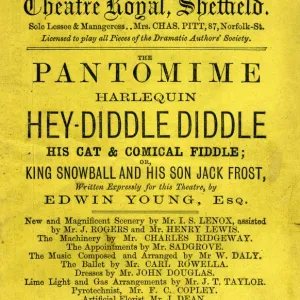 Sheffield Theatre Royal - the pantomime Harlequin Hey Diddle Diddle His Cat and Comical Fiddle or King Snowball and His Son Jack Frost written expressly for this theatre by Edwin Young, 1866