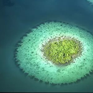 Aerial view of small coral island, Western Provinces, Solomon Islands