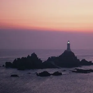 Corbiere lighthouse at sunset, Jersey, Channel Islands