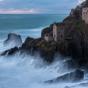 Crowns Engine house, abandoned mining buildings, on coastasl cliffs at Botallack head