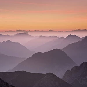 The Julian Alps at sunset, looking north into Italy from Mangrt at 2500m, Triglav National Park