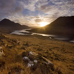 Loch Lurgainn, Cul Mor (left) and Ben More Coigach at dawn, Coigach, Highland, Scotland