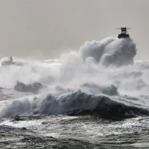 Rough seas at Nividic lighthouse during Storm Ruth, Ile d Ouessant