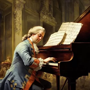 AI IMAGE - Portrait of Mozart playing the piano, 1780s, (2023). Creator: Heritage Images