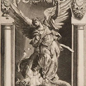 The Archangel Michael Defeating Satan, in a Niche, 1588 or later. Creator: Lucas Kilian