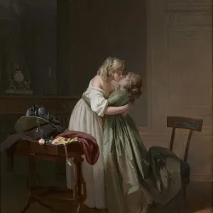 Boilly's 18th Century Print: Two Young Women Kissing Boilly's 18th Century Print: Two Young Women Kissing