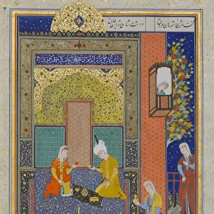 Bahram Gur in the Yellow Palace on Sunday, Folio 213 from a Khamsa... A.H. 931 / A.D