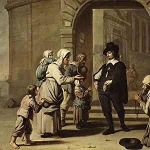 Beggars at a Doorway. Creators: Master of the Beguins, Abraham Willemsens