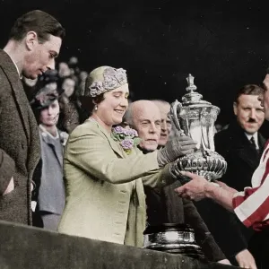 The Queen Presents The Cup, 1937 Colourised Print The Queen Presents The Cup, 1937 Colourised Print