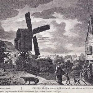 A mill on Blackheath by moonlight; including figures and a windmill, Greenwich, London, 1770