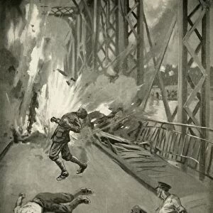 Blowing Up A Bridge Across the Aisne at Soissons, (1919). Creator: Unknown