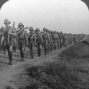 British soldiers marching through the desert to Baghdad, World War I, 1914-1918. Artist: Realistic Travels Publishers