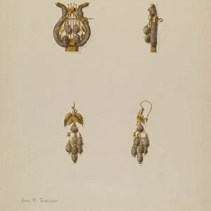 Brooch and Earrings, c. 1938. Creator: John H. Tercuzzi