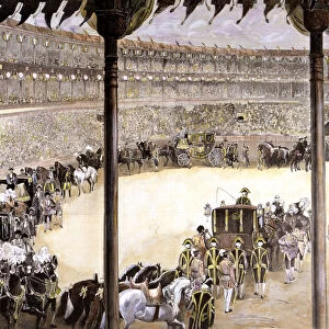 Bullfight held in Madrid with the assistance of kings Alfonso XII, King Spain (1857-1885)