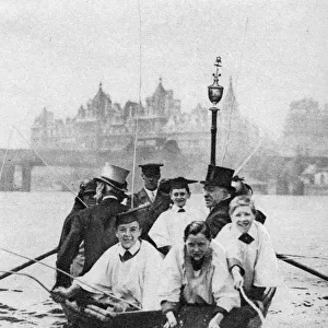Choirboys of St Clement Danes beating the boundary-marks on the Thames, London, 1926-1927