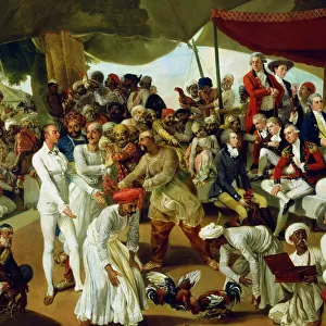 Colonel Mordaunt watching a cock fight at Lucknow, India, 1790. Artist: Johan Zoffany