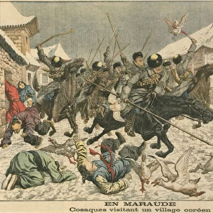 Cossacks terrorising a Korean village, Russo-Japanese War, 1904