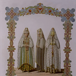 Costumes of Maidens from Torzhok (From the series Clothing of the Russian state), 1851. Artist: Solntsev, Fyodor Grigoryevich (1801-1892)
