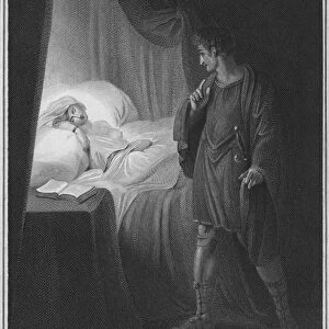 Cymbeline. Act 2 Scene 2. A Bedchamber. Imogen in Bed. Jachimo, 1795. Artist: James Stow