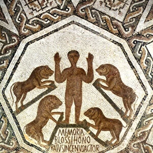 Daniel in the lions den, Roman mosaic, 5th century