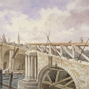 Demolition work being carried out on Blackfriars Bridge, 1864. Artist: George Maund