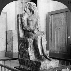 Diorite statue of King Khafre, builder of the second Pyramid of Gizeh, Cairo, Egypt, 1905. Artist: Underwood & Underwood