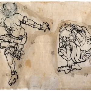 Two Oni (Demons), Japanese Woodblock Print, 1830-1839 Two Oni (Demons), Japanese Woodblock Print, 1830-1839