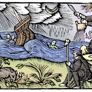 Witch Raising a Storm, 1562 Print Witch Raising a Storm, 1562 Print