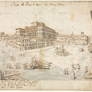 Eighteen Views of Rome: The Piazza Barberini (recto)... 1665. Creator: Lievin Cruyl (Flemish, c