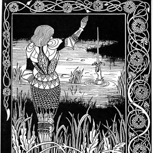 Excalibur being reclaimed by the Lady of the Lake, 1893. Artist: Aubrey Beardsley