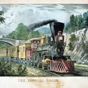 The Express Train, USA, 1870. Artist: Currier and Ives