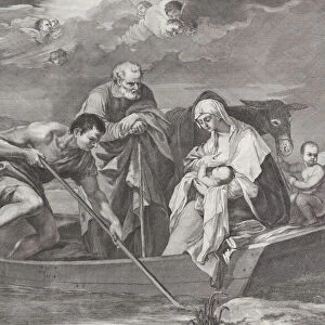 The flight into Egypt, with the Holy Family in a boat, 1730-50. Creator: Pietro Monaco