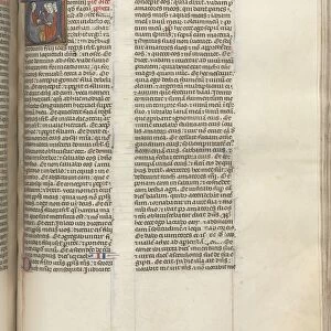Fol. 350r, Hosea, historiated initial V, Hosea preaching to three men. c. 1275-1300