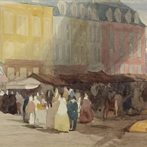 A French Market Scene, possibly Boulogne, 1829 or 1832. Creator: David Cox the elder