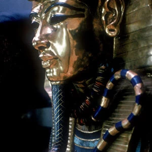 Gold mask of Tutankhamun on the second coffin